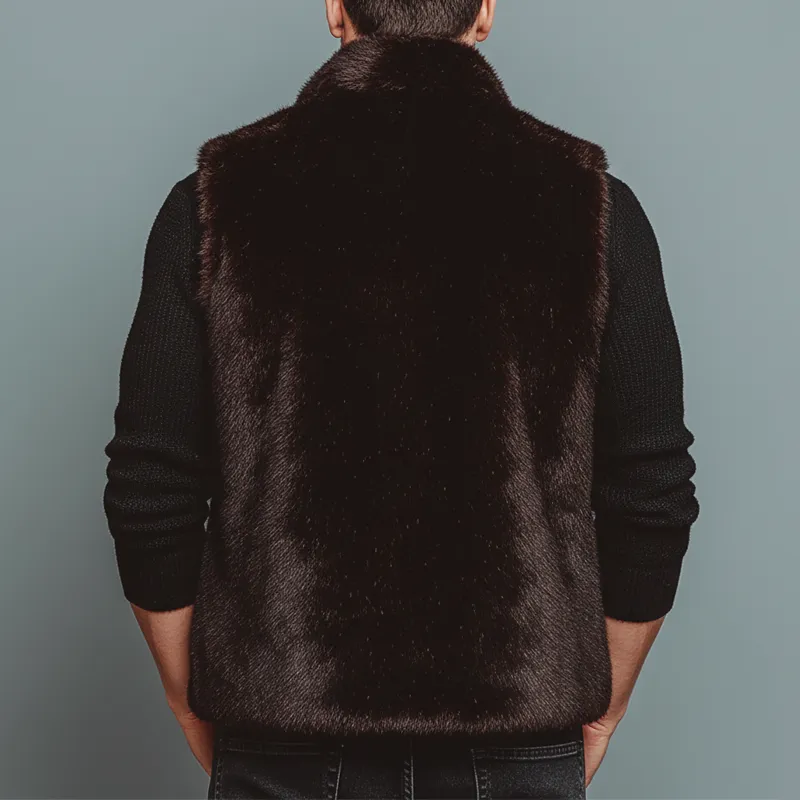 Men's Luxury Chocolate Stand Collar Velvet-Soft Faux Fur Vest MTA0763K7U sold by Manly product image thumbnail 5