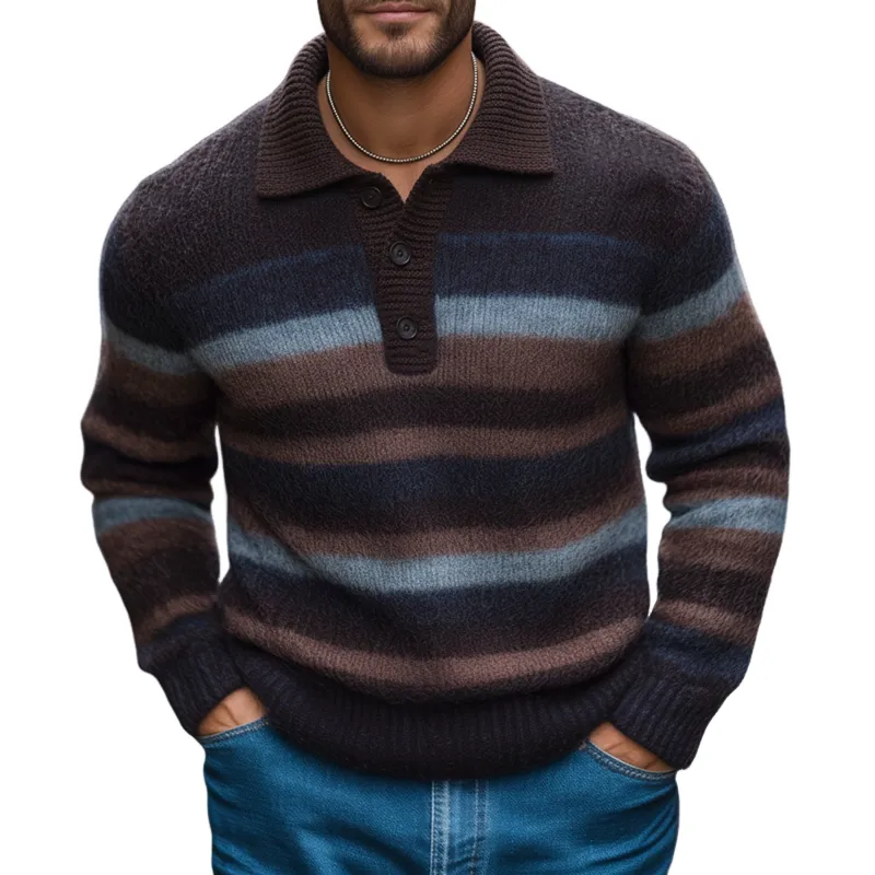 Men's Classic Color-blocked Striped Three-button Polo Collar Sweater MTA0658K3U sold by Manly
