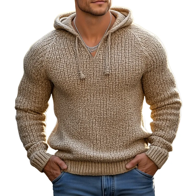 Men's Classic Oatmeal Color Chunky Knit Slim Fit Hoodie MTA0770K1U sold by Manly