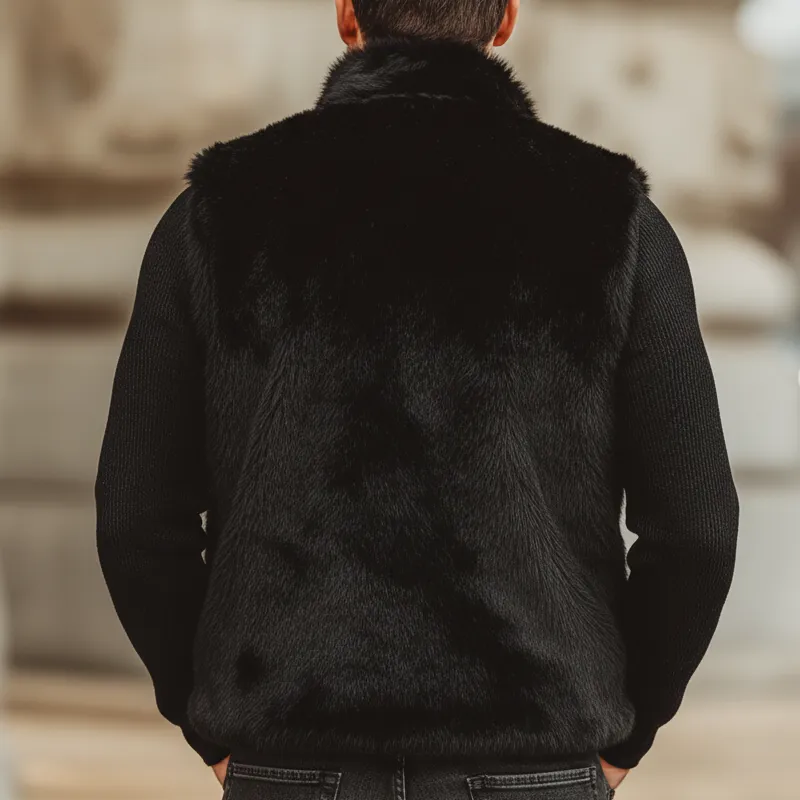 Men's Midnight Black Luxury Stand Collar Plush Faux Fur Vest MTA0713K7U sold by Manly product image thumbnail 5