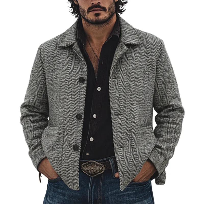 Men's Retro Blend Herringbone Lapel Jacket MTA0626K5X sold by Manly