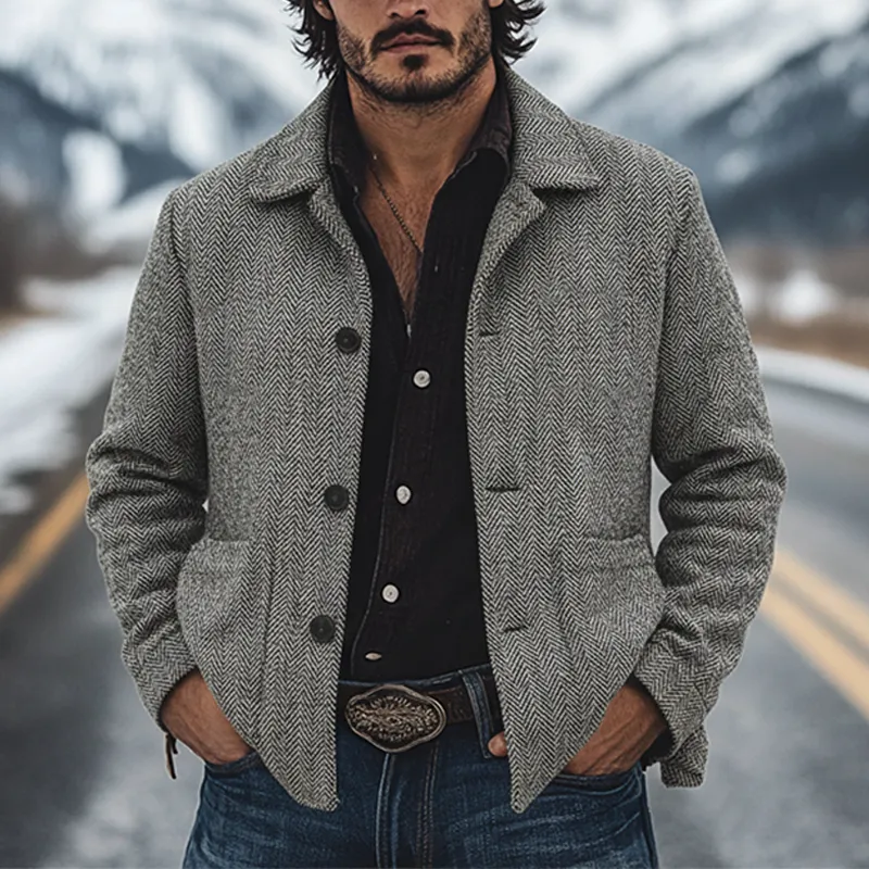 Men's Retro Blend Herringbone Lapel Jacket MTA0626K5X sold by Manly product image thumbnail 4