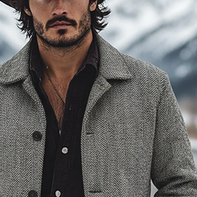 Men's Retro Blend Herringbone Lapel Jacket MTA0626K5X sold by Manly product image thumbnail 2