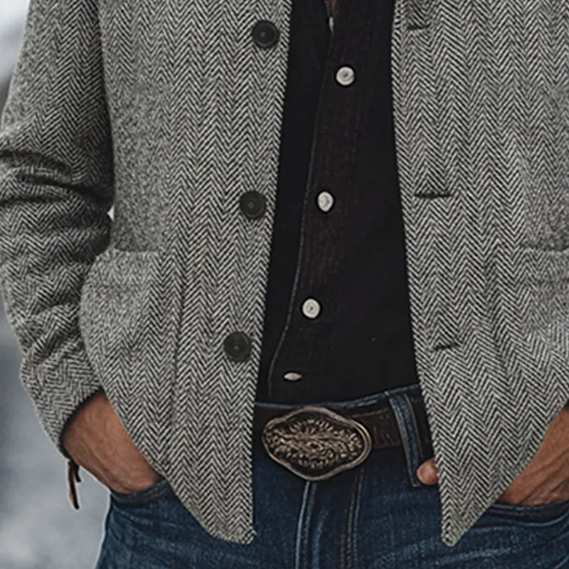 Men's Retro Blend Herringbone Lapel Jacket MTA0626K5X sold by Manly product image thumbnail 5