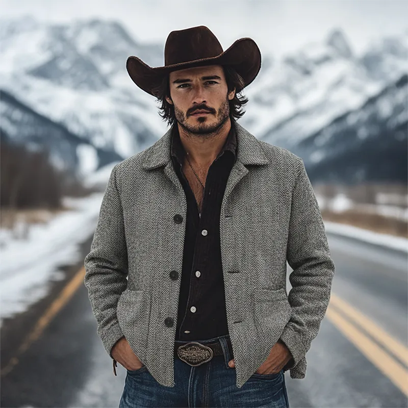 Men's Retro Blend Herringbone Lapel Jacket MTA0626K5X sold by Manly product image thumbnail 3