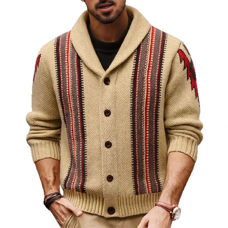 Men's Retro Jacquard Collar Button-Up Cardigan MTA0628K3X sold by Manly