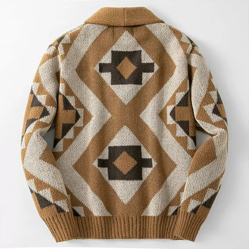 Men's Retro Geometric Jacquard Collar Knit Button Cardigan MTA0627K4X sold by Manly product image thumbnail 2