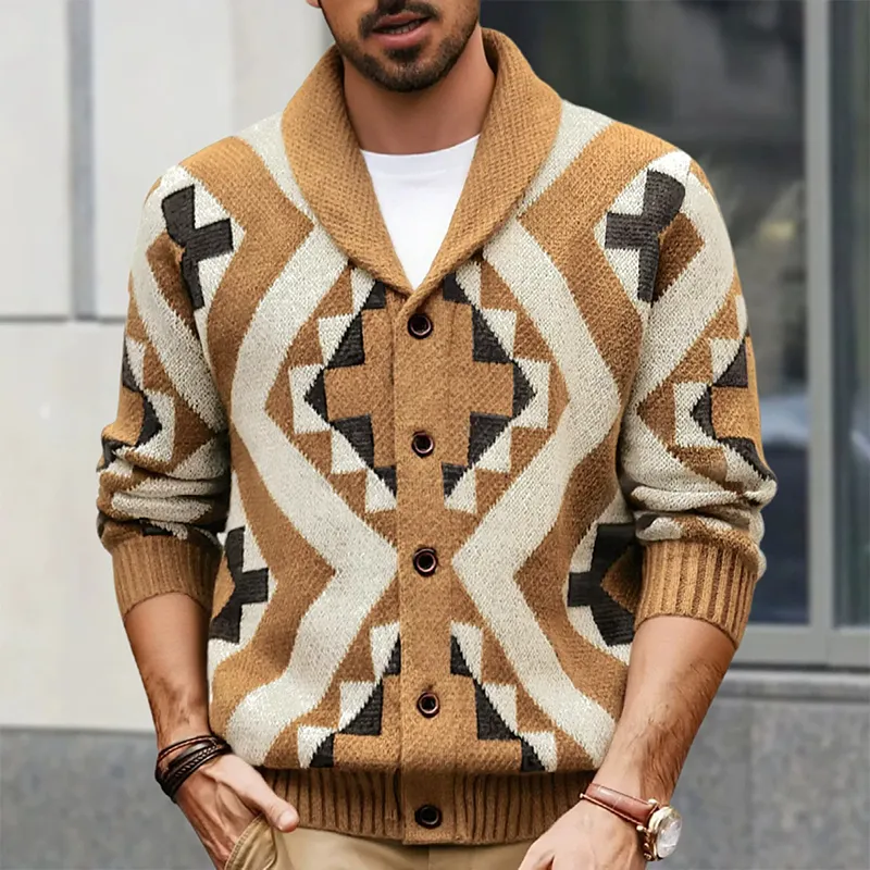 Men's Retro Geometric Jacquard Collar Knit Button Cardigan MTA0627K4X sold by Manly product image thumbnail 3