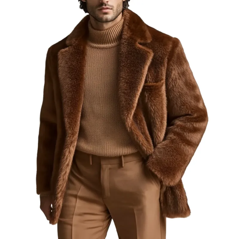 Men's Solid Color Faux Mink Collar Mid-length Coat MTA0764K6X sold by Manly