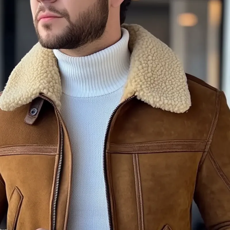 Men's Retro Faux Suede Patchwork Fleece Collar Zipper Jacket MTA0717K4X sold by Manly product image thumbnail 3