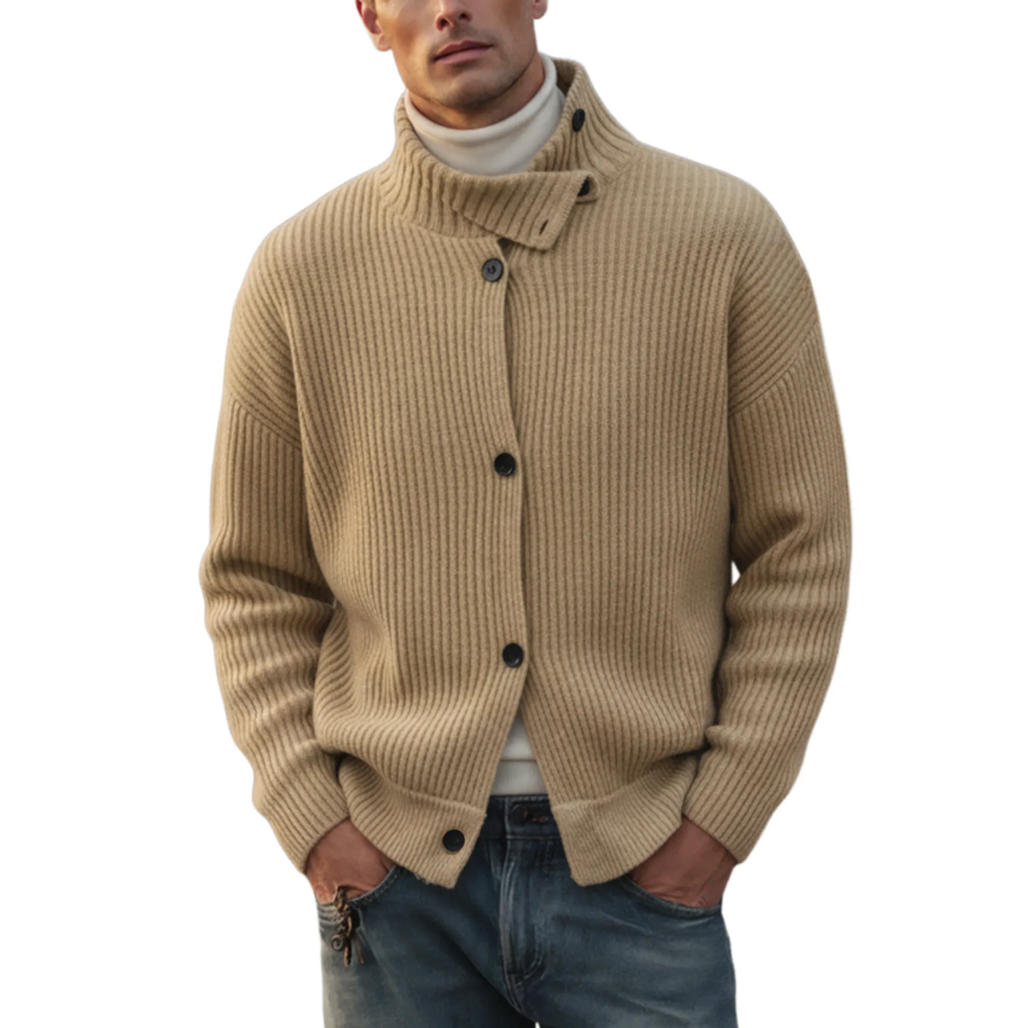 Men's Classic Retro Stand-up Collar Single-breasted Knit Cardigan MTA0714K1K sold by Manly