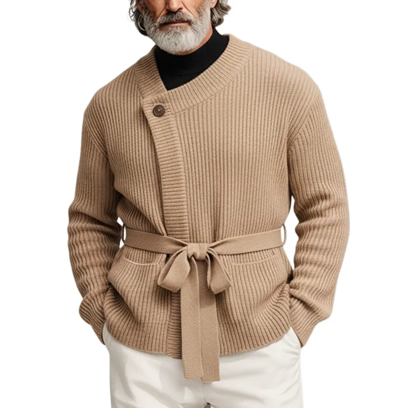 Men's Classic Retro Diagonal Placket Belted Knit Cardigan MTA0729K0K sold by Manly