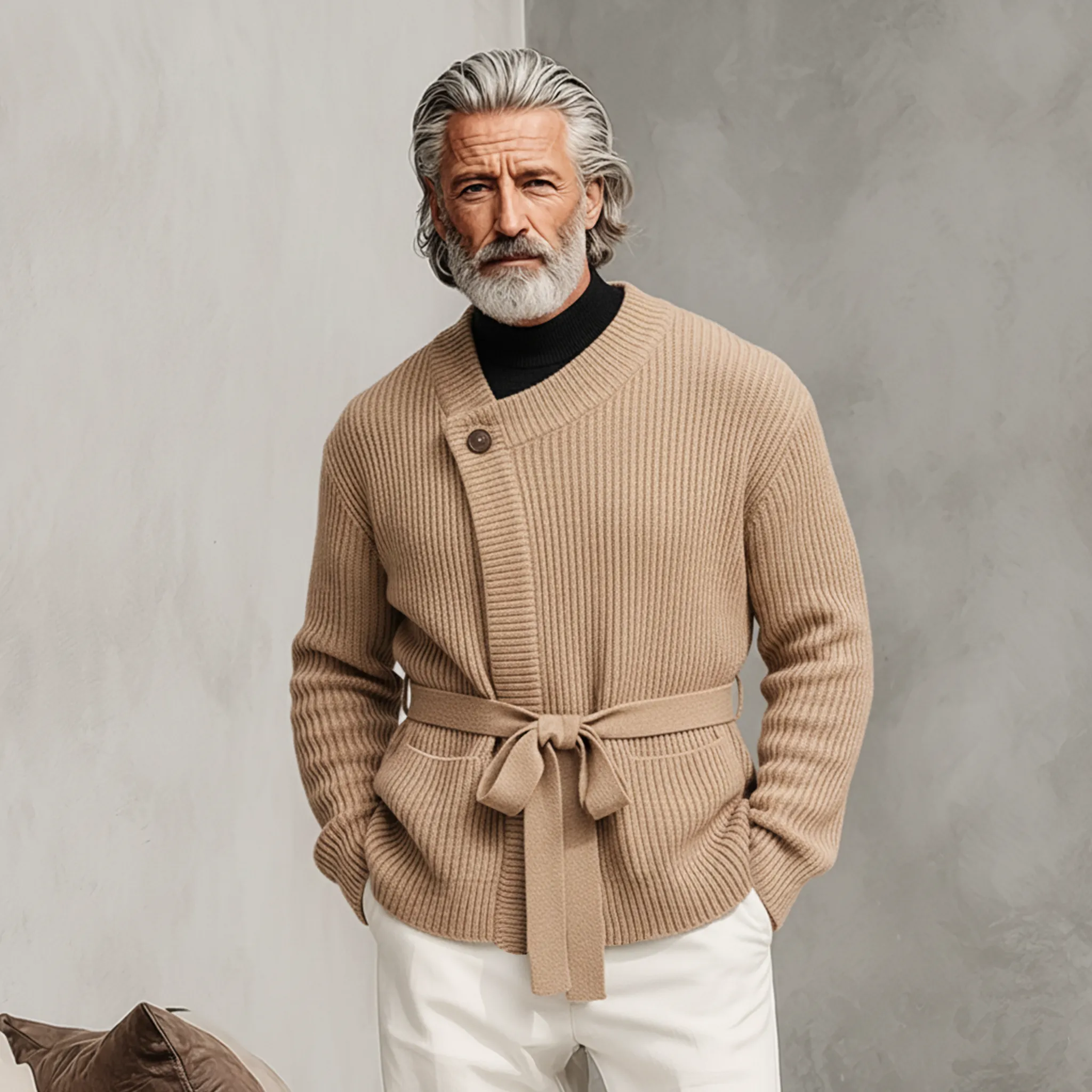 Men's Classic Retro Diagonal Placket Belted Knit Cardigan MTA0729K0K sold by Manly product image thumbnail 2