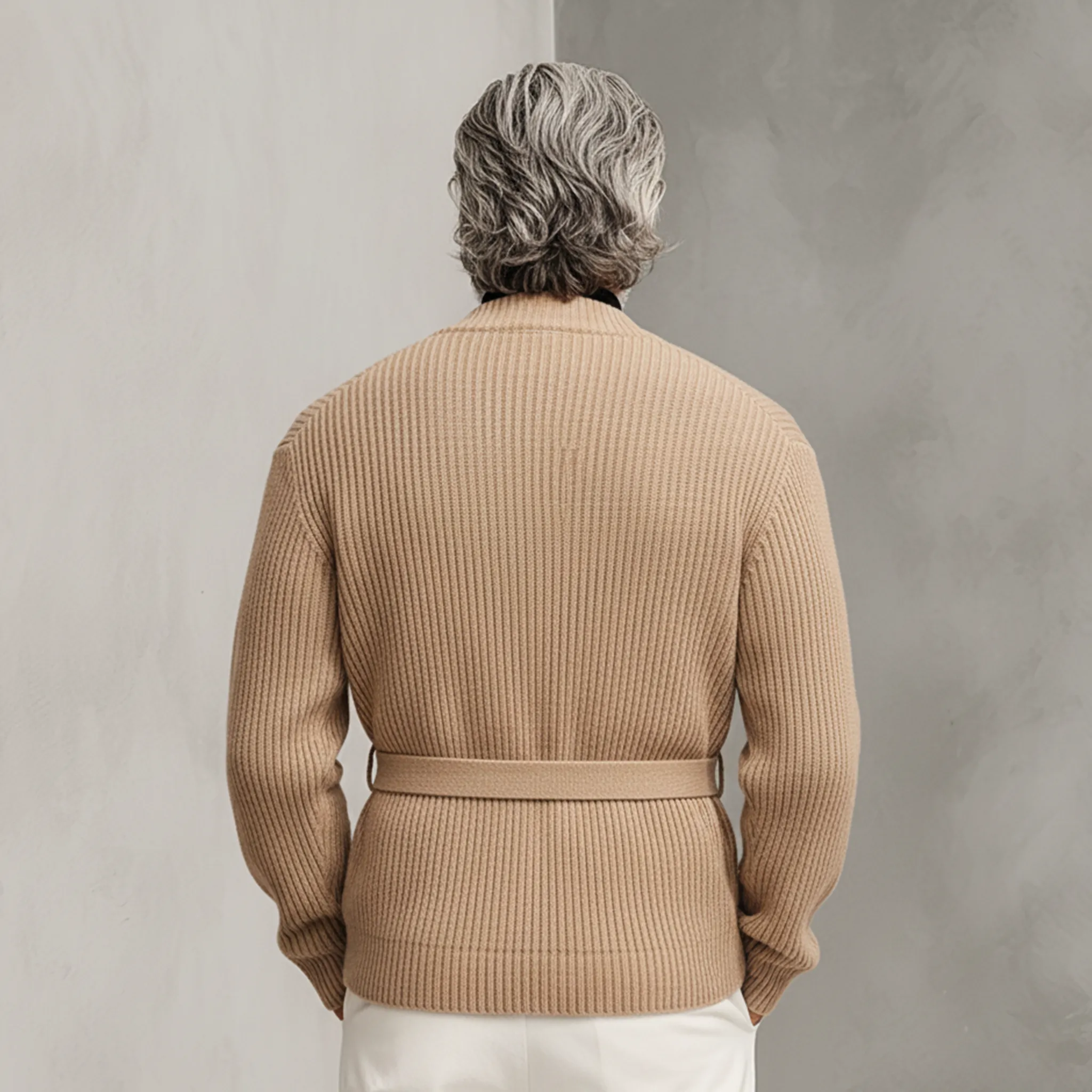 Men's Classic Retro Diagonal Placket Belted Knit Cardigan MTA0729K0K sold by Manly product image thumbnail 4