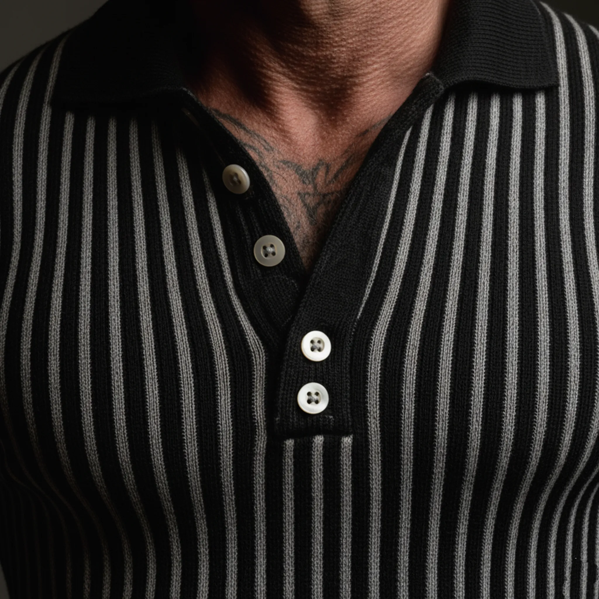 Men's Classic Polo Collar Black And White Striped Slim Fit Sweater MTA0760K5K sold by Manly product image thumbnail 5