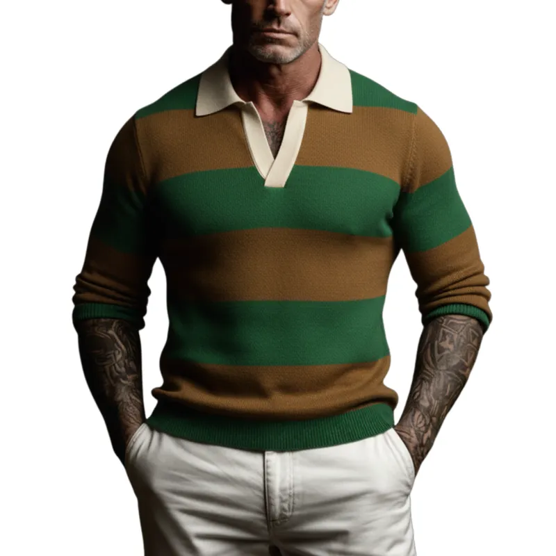 Men's Classic Casual Color-blocked Striped Slim Fit Sweater MTA0734K8K sold by Manly