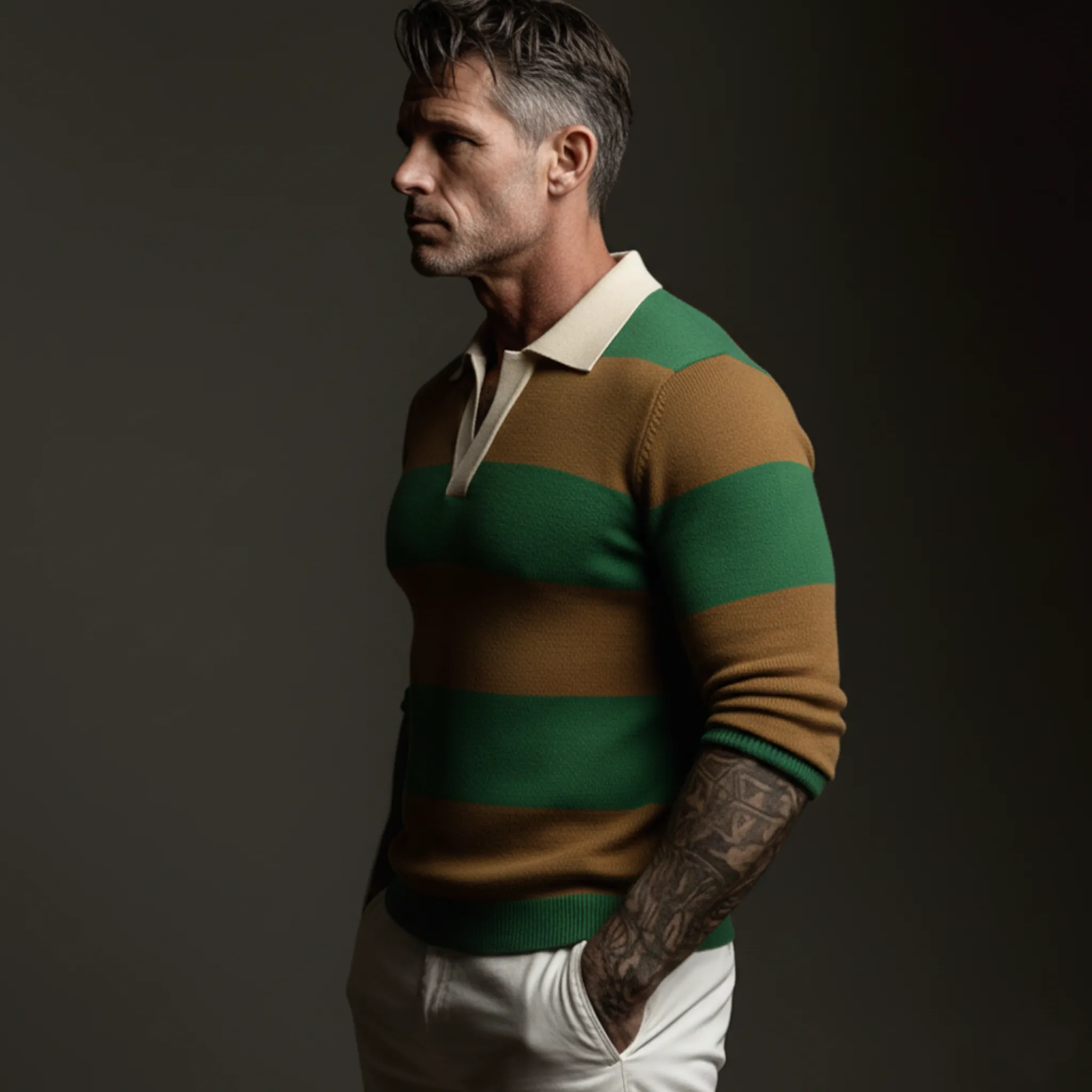 Men's Classic Casual Color-blocked Striped Slim Fit Sweater MTA0734K8K sold by Manly product image thumbnail 3