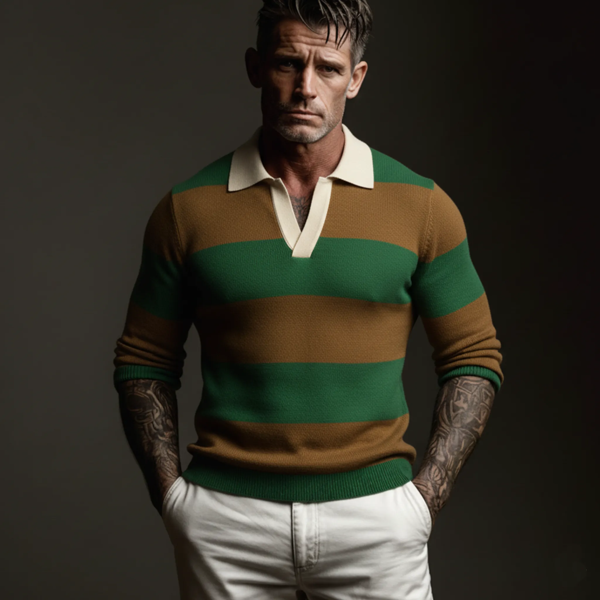 Men's Classic Casual Color-blocked Striped Slim Fit Sweater MTA0734K8K sold by Manly product image thumbnail 2