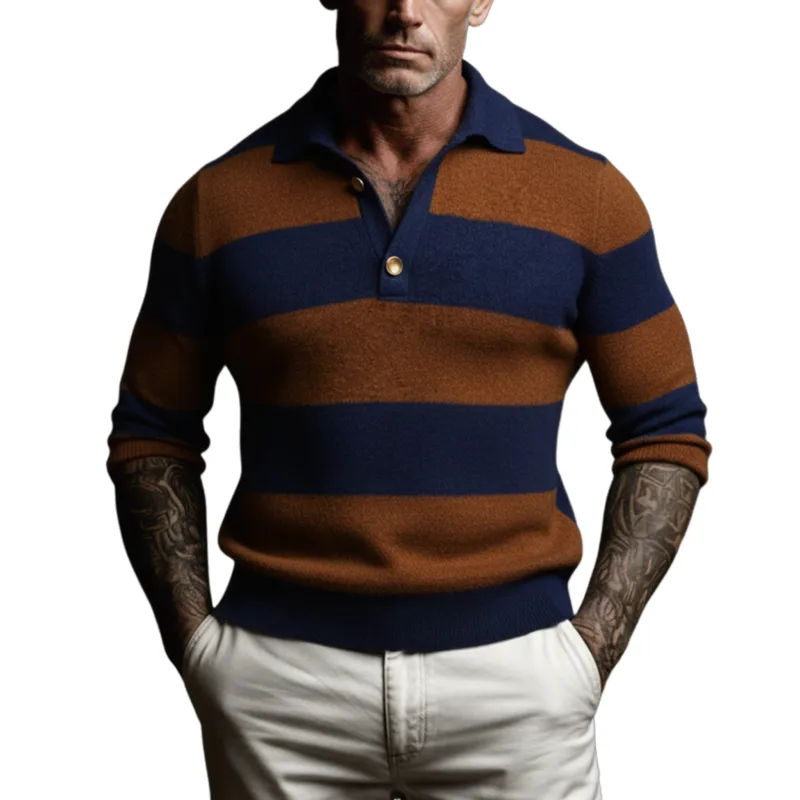 Men's Classic Casual Color-blocked Striped Polo Collar Slim Fit Sweater MTA0752K1K sold by Manly
