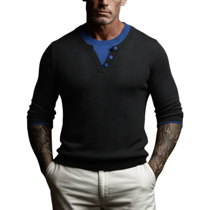 Men's Classic Casual Color-blocked Faux Two-piece Slim Fit Sweater MTA0714K4K sold by Manly