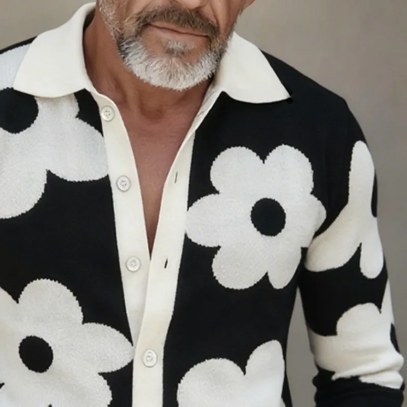 Men's Retro Casual Knitted Floral Color-Blocked Shirt Cardigan MTA0692K0TO sold by Manly product image thumbnail 3