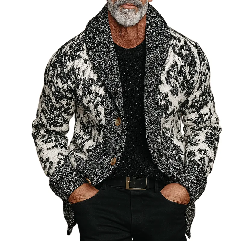 Men's Retro Casual Knitted Floral Color-Blocked Cardigan MTA0612K9TO sold by Manly