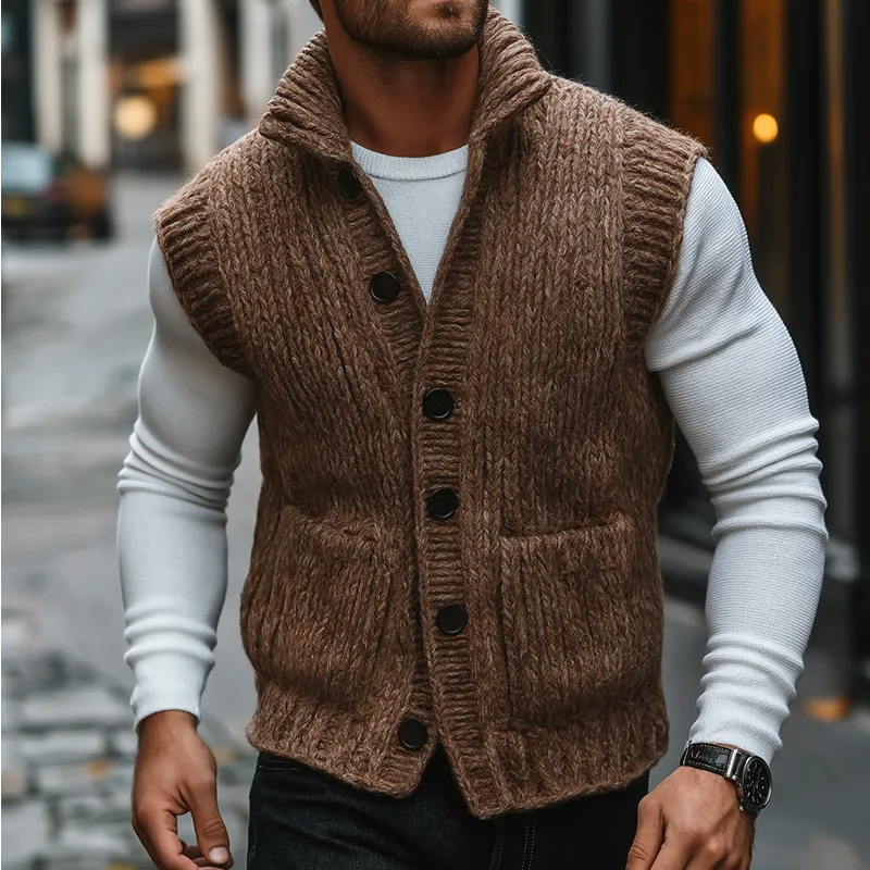 Men's Retro Casual Knitted Stand Collar Button Vest MTA0496K7TO sold by Manly product image thumbnail 2