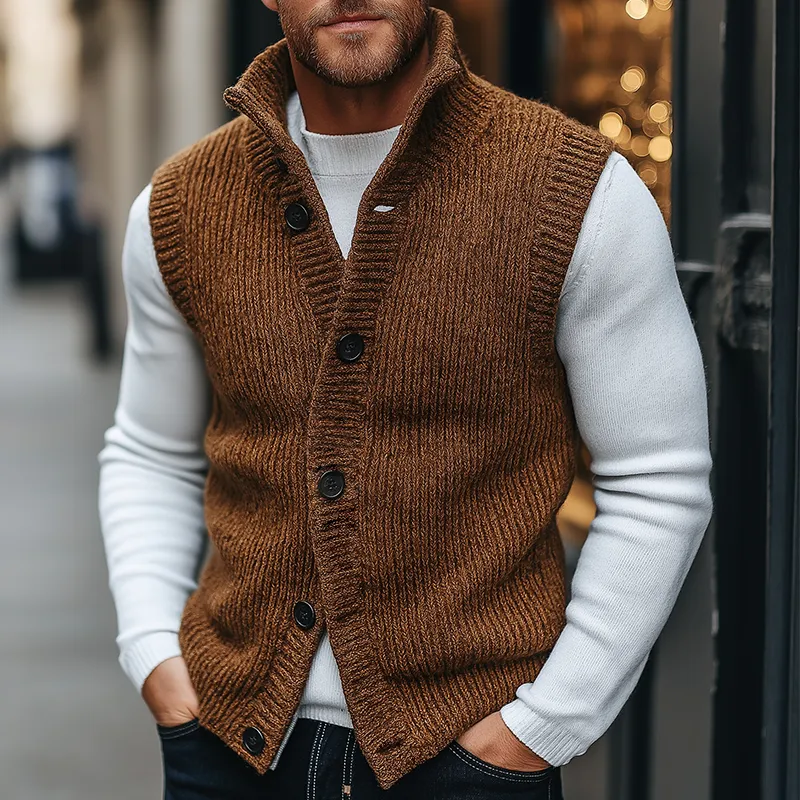 Men's Retro Casual Knitted Stand Collar Button Vest MTA0477K2TO sold by Manly product image thumbnail 2