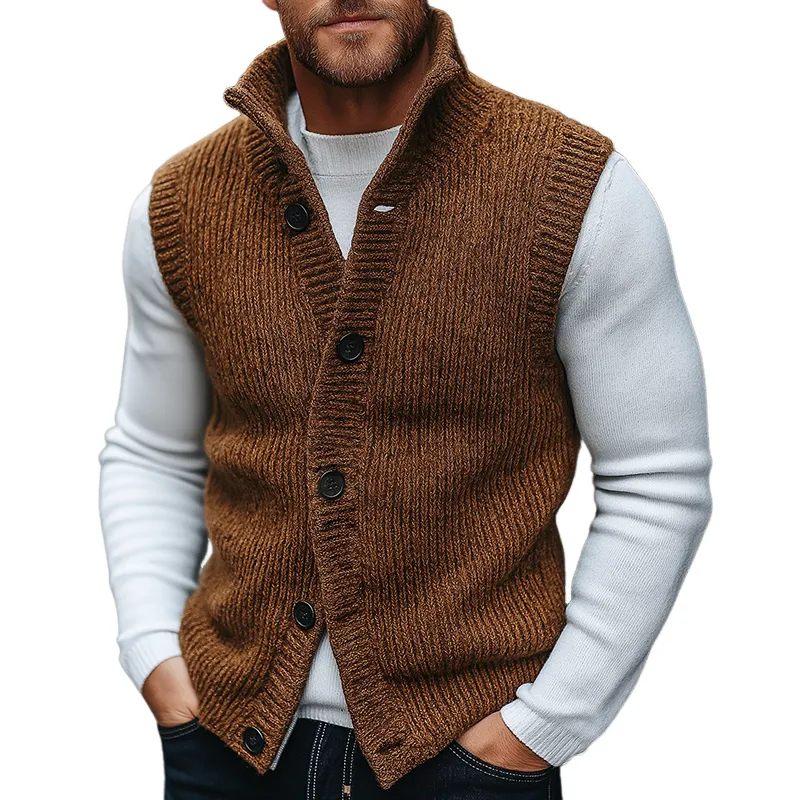 Men's Retro Casual Knitted Stand Collar Button Vest MTA0477K2TO sold by Manly