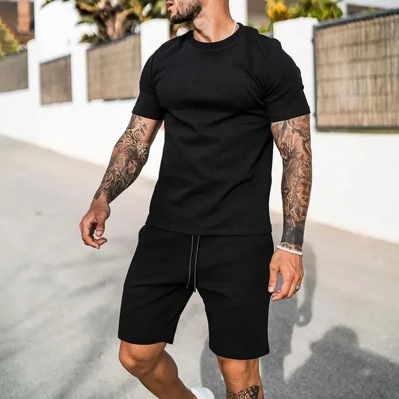 Men's Solid Loose Round Neck Short Sleeve T-shirt Shorts Set 86538669Z sold by Manly product image thumbnail 5