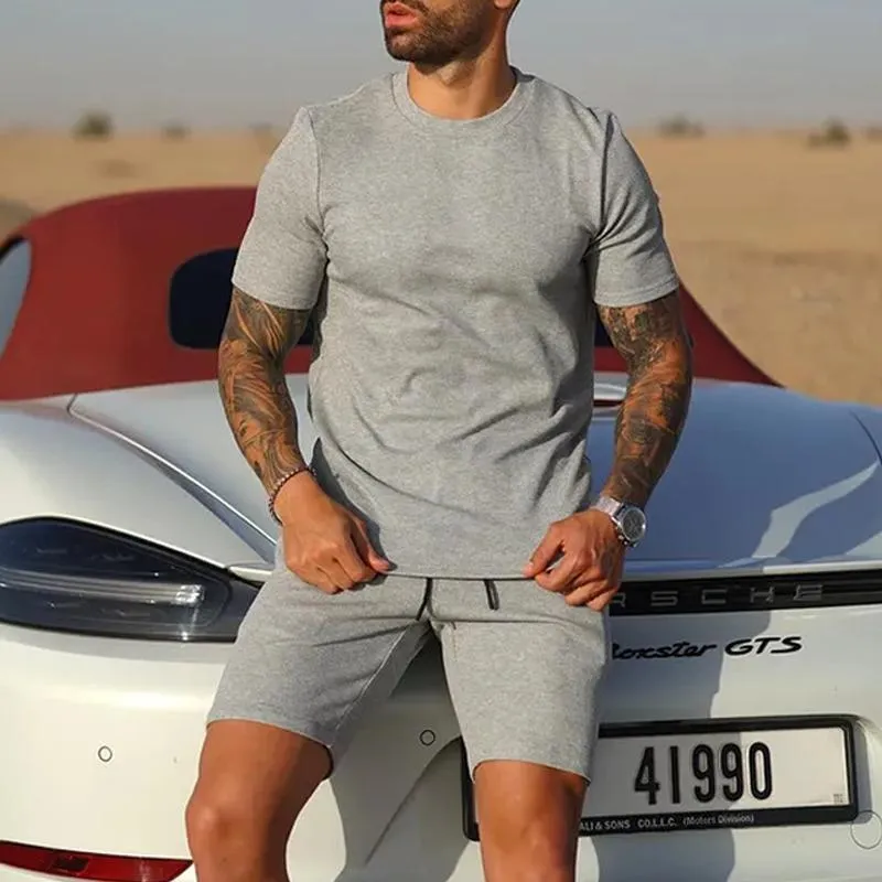 Men's Solid Loose Round Neck Short Sleeve T-shirt Shorts Set 86538669Z sold by Manly product image thumbnail 3