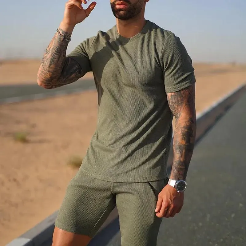Men's Solid Loose Round Neck Short Sleeve T-shirt Shorts Set 86538669Z sold by Manly product image thumbnail 2