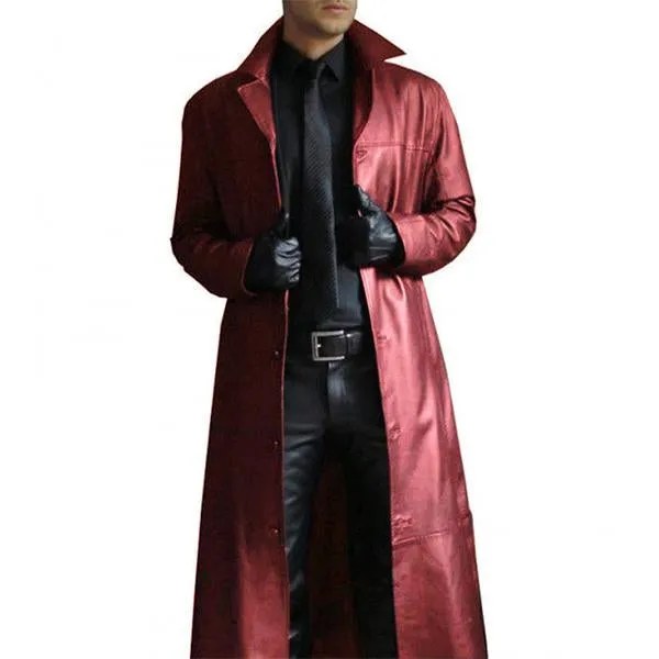 Men's Slim Fit Lapel Solid Leather Long Trench Coat 50851247M sold by Manly product image thumbnail 5