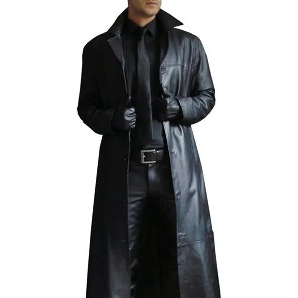 Men's Slim Fit Lapel Solid Leather Long Trench Coat 50851247M sold by Manly product image thumbnail 3