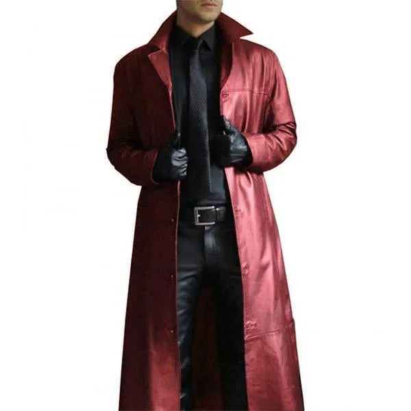 Men's Slim Fit Lapel Solid Leather Long Trench Coat 50851247M sold by Manly product image thumbnail 2