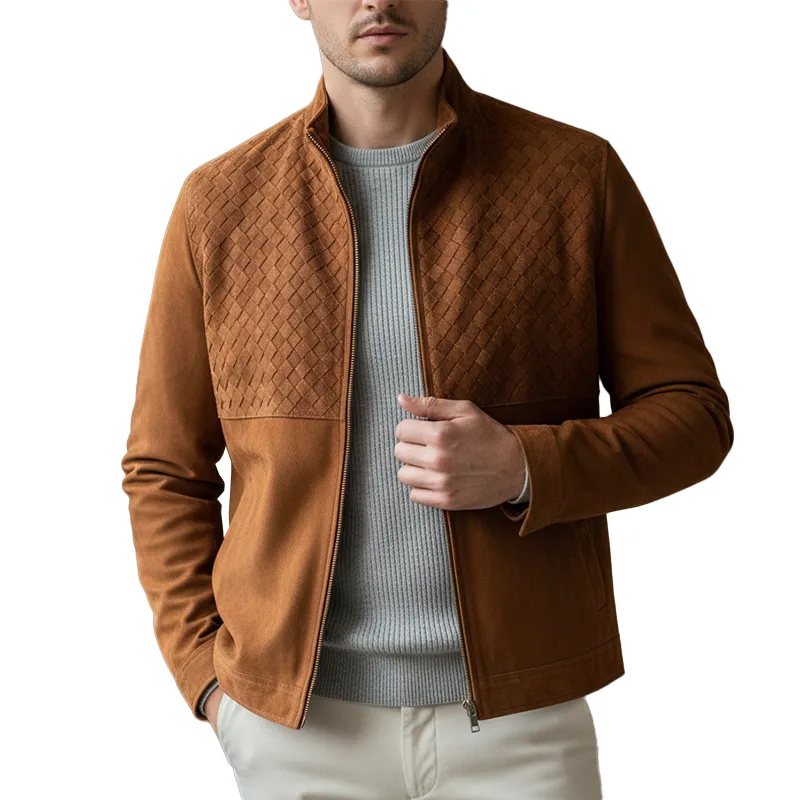 Men's Retro Plaid Textured Faux Suede Zip-Up Jacket MTA1177K7P sold by Manly