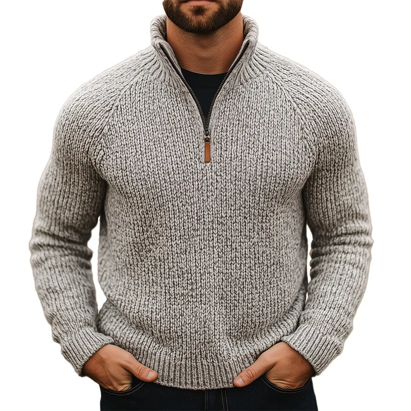 Men's Simple Retro Cotton Yarn Knit Half-Zip Slim Fit Sweater MTA1160K4P sold by Manly