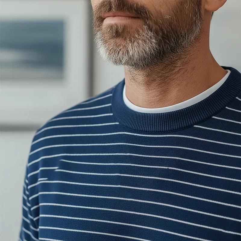 Men's Retro Striped Knit Crew Neck Sweatshirt MTA1110K8P sold by Manly product image thumbnail 3