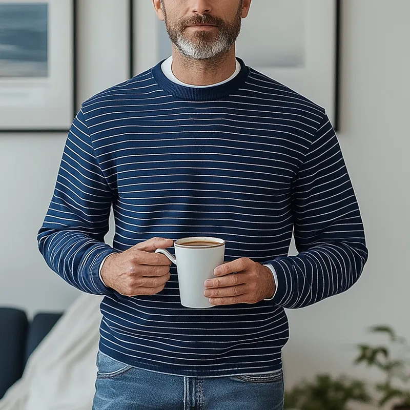 Men's Retro Striped Knit Crew Neck Sweatshirt MTA1110K8P sold by Manly product image thumbnail 2