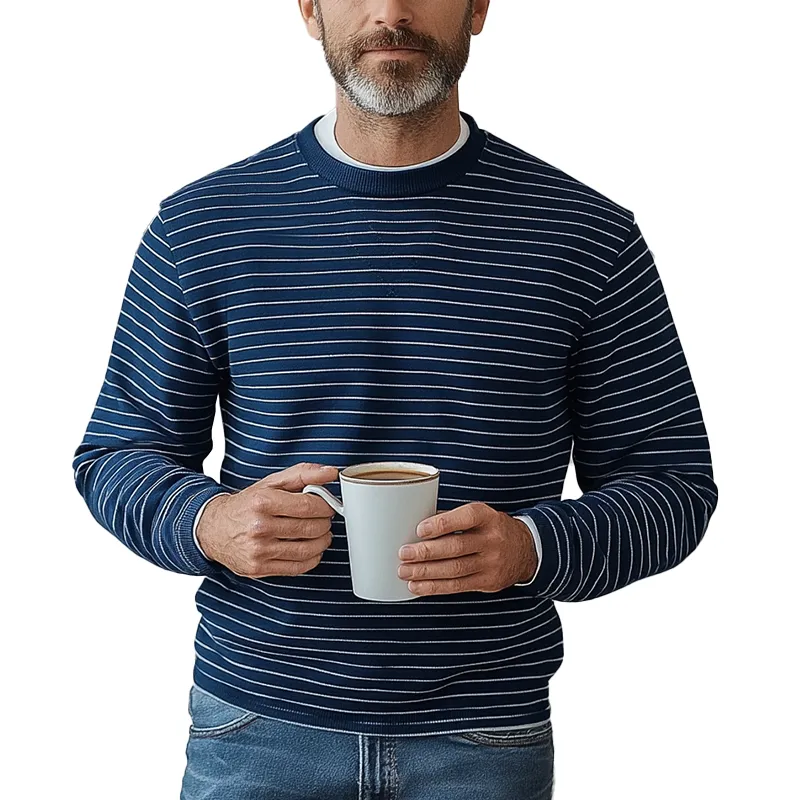 Men's Retro Striped Knit Crew Neck Sweatshirt MTA1110K8P sold by Manly