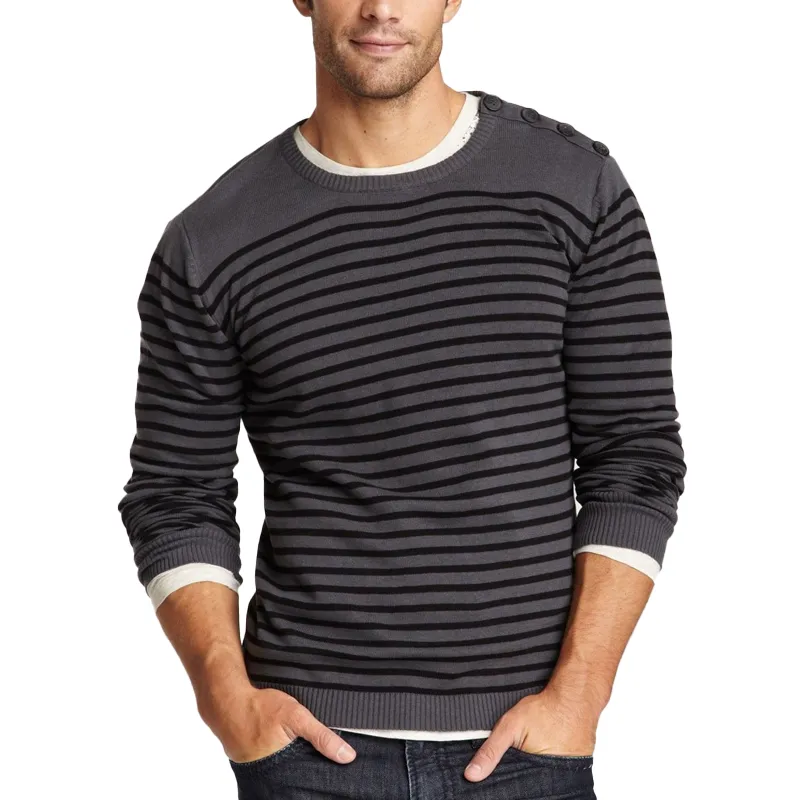 Men's Simple Striped Cotton Yarn Knit Button-Up Thin Sweater MTA1115K5P sold by Manly