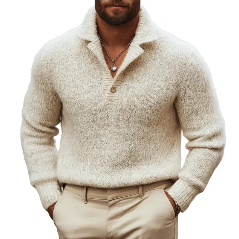 Men's Basic Off-white Single-button Polo Collar Sweater MTA1156K7U sold by Manly