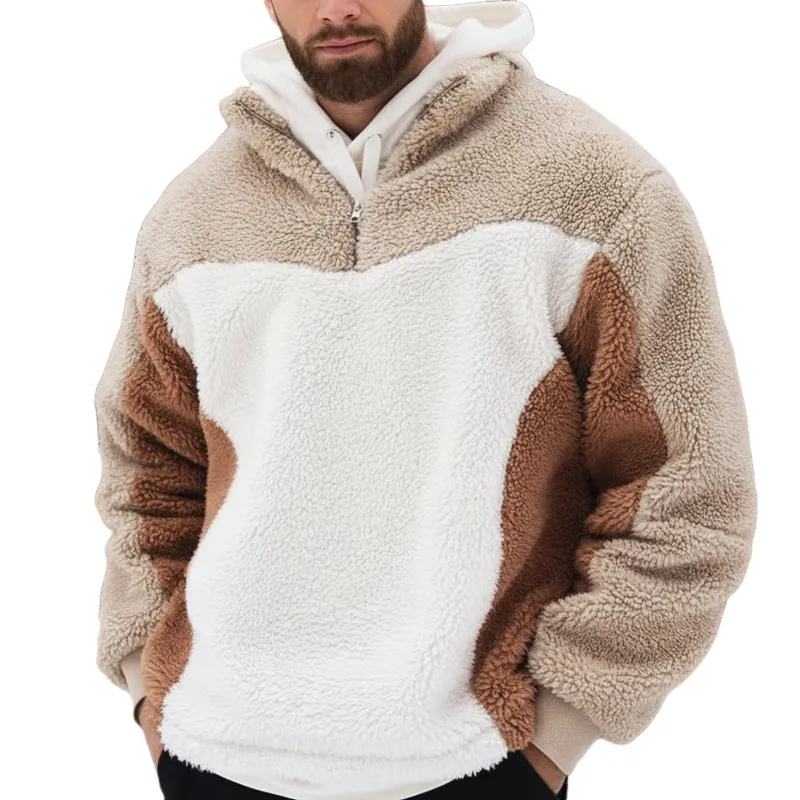 Men's Classic Color Block Faux Lambswool Quarter Zip Collar Sweatshirt MTA1126K6U made by Manly