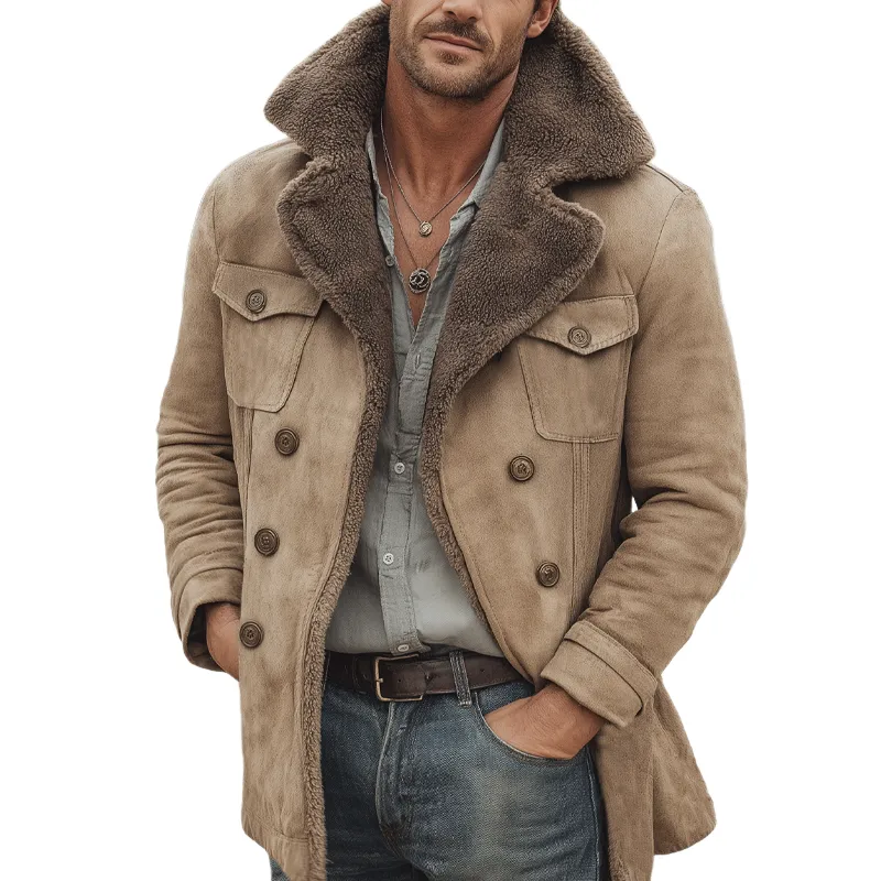 Men's Warm Suede Lambswool Lined Double-Breasted Short Coat MTA1059K9U sold by Manly