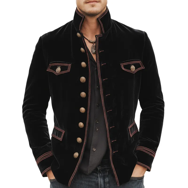Men's Retro Velvet Stand Collar Multi-Button Slim Fit Jacket MTA1188K3U sold by Manly