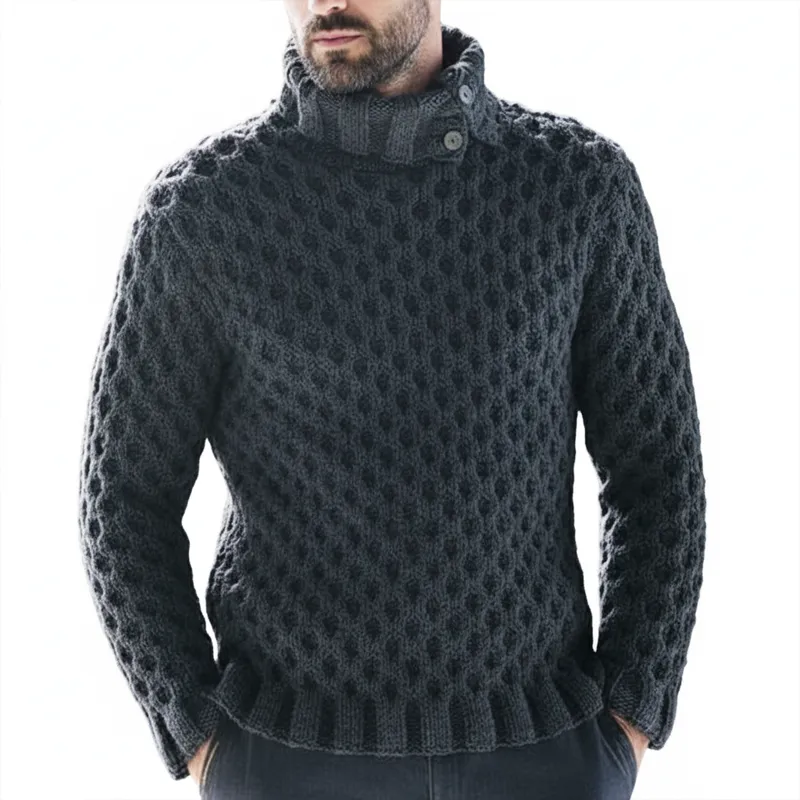 Men's Retro Round Hole Textured Stand Collar Slim Fit Knit Sweater MTA1144K9U sold by Manly