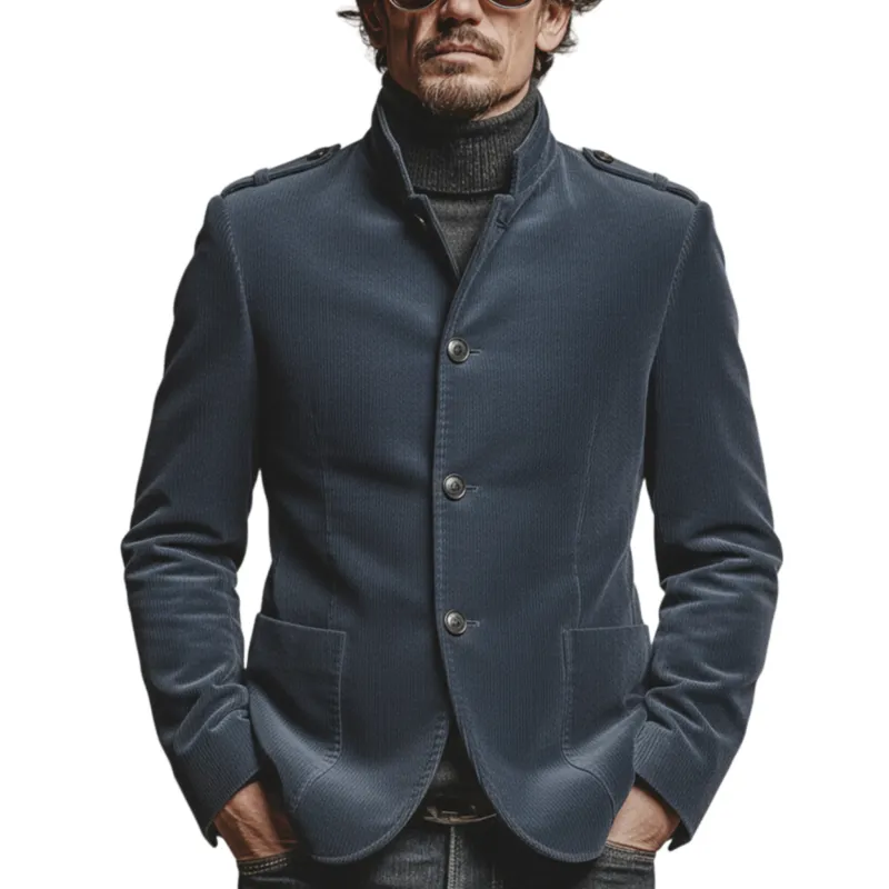 Men's Classic Retro Stand-up Collar Corduroy Single-breasted Jacket MTA1105K4K sold by Manly