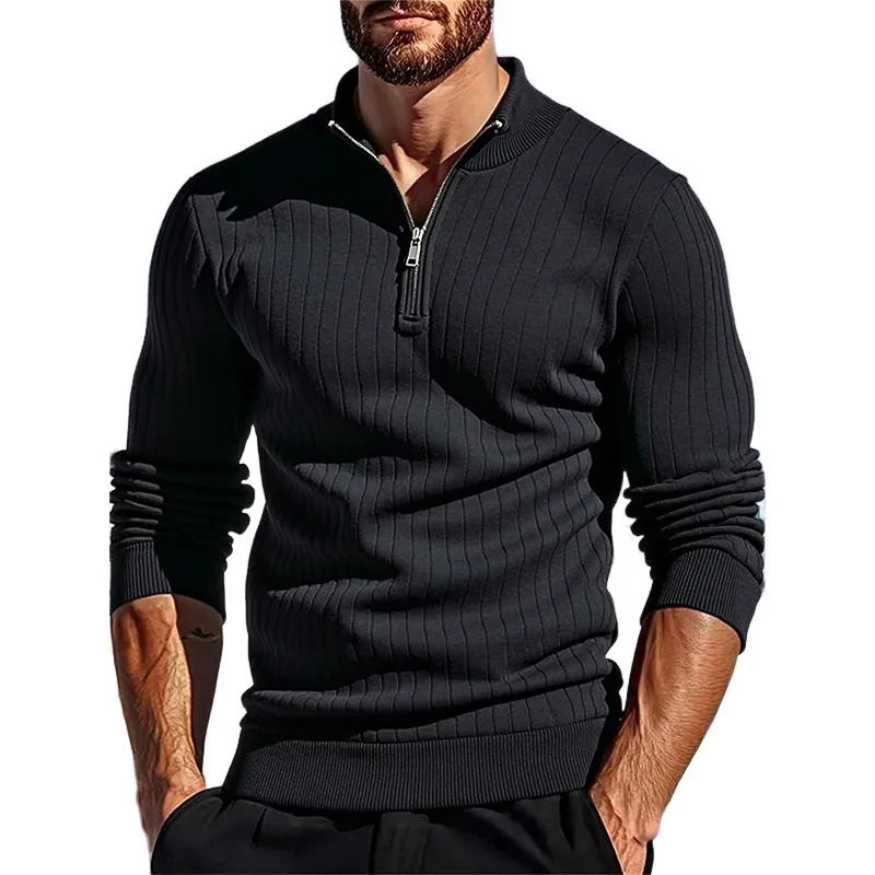 Men's Solid Color Knit Half-zip Pullover Long-sleeved Polo Shirt MTA0840K2X sold by Manly