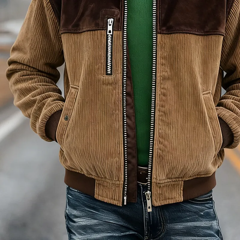 Men's Retro Color Block Faux Suede Corduroy Zip-Up Jacket MTA1165K8X sold by Manly product image thumbnail 3