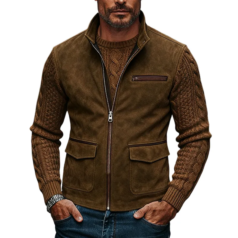 Men's Retro Faux Suede Stand Collar Zipper Vest MTA1197K1X sold by Manly